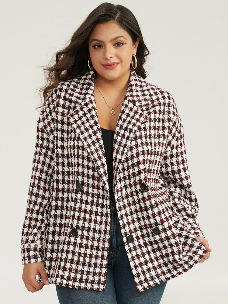 

Plus Size Halloween Gingham Tweed Plisse Double Breasted Coat Women Raspberry Casual Texture Ladies Dailywear Winter Coats BloomChic