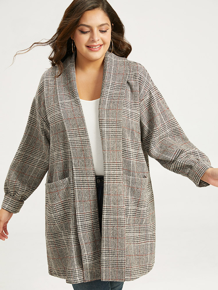 Plus Size Women Dailywear Plaid Texture Pocket Casual Coats BloomChic 