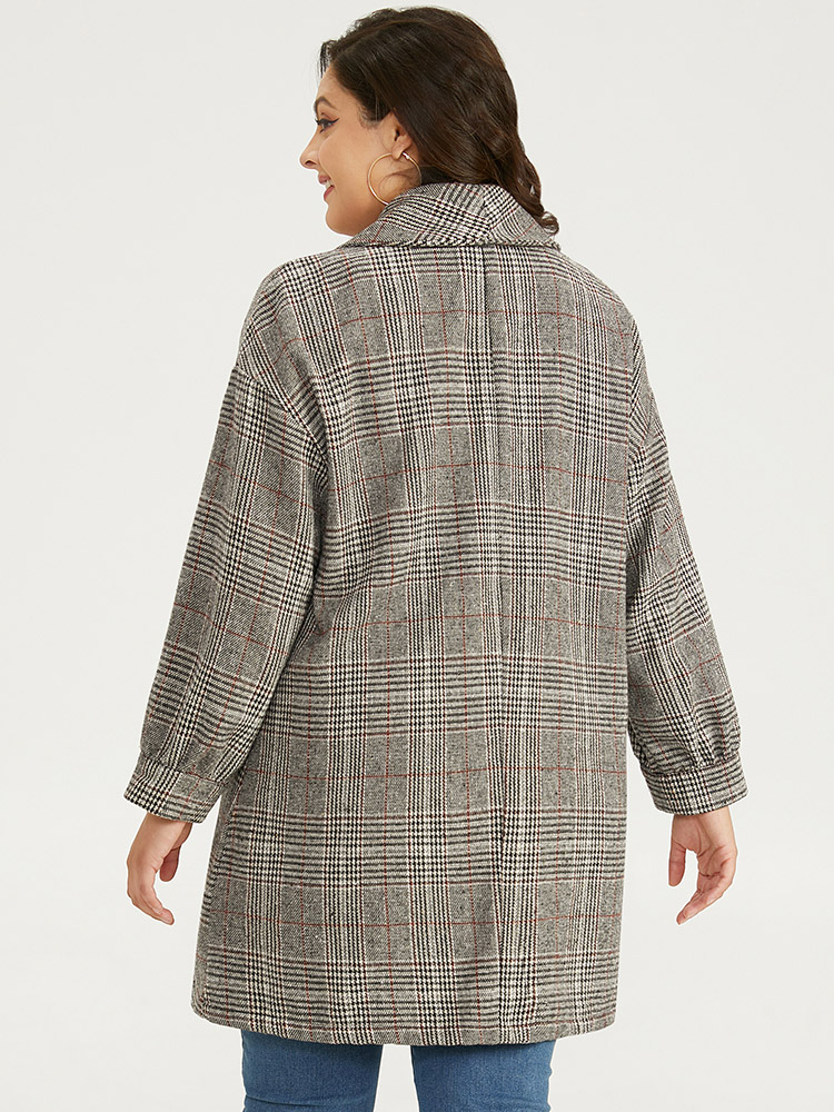 Plus Size Women Dailywear Plaid Texture Pocket Casual Coats BloomChic 