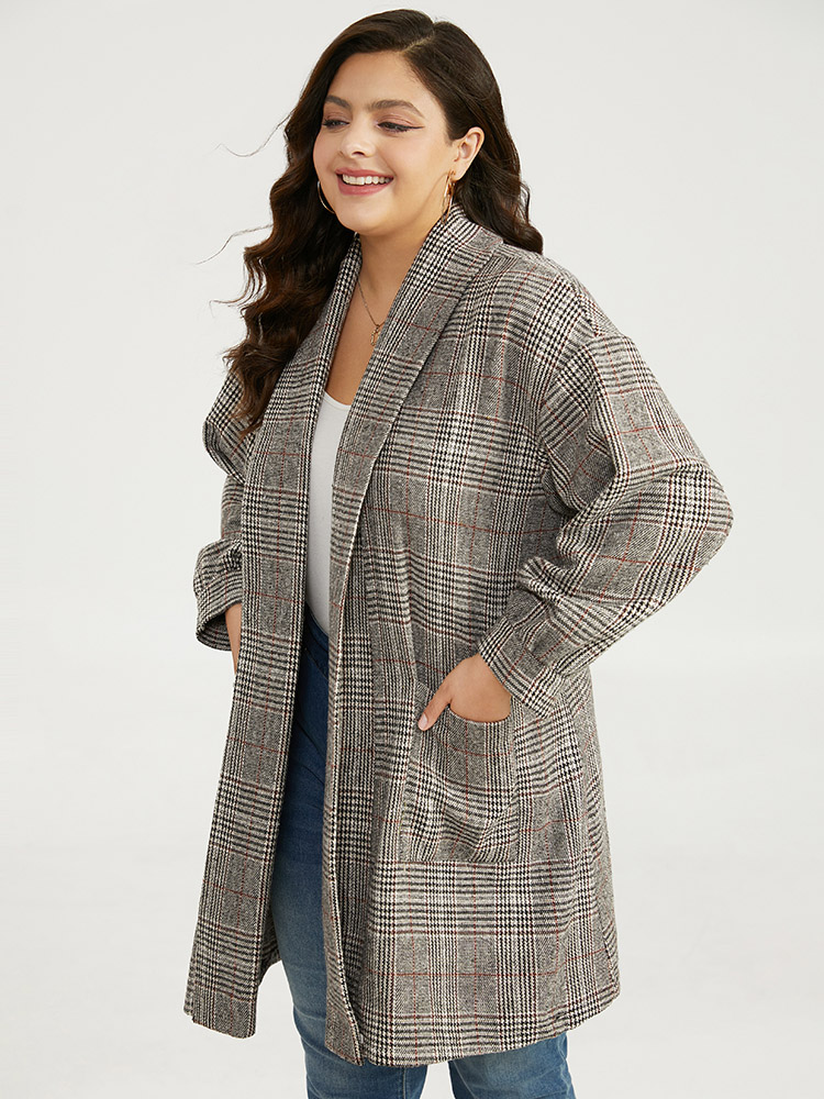 Plus Size Women Dailywear Plaid Texture Pocket Casual Coats BloomChic 