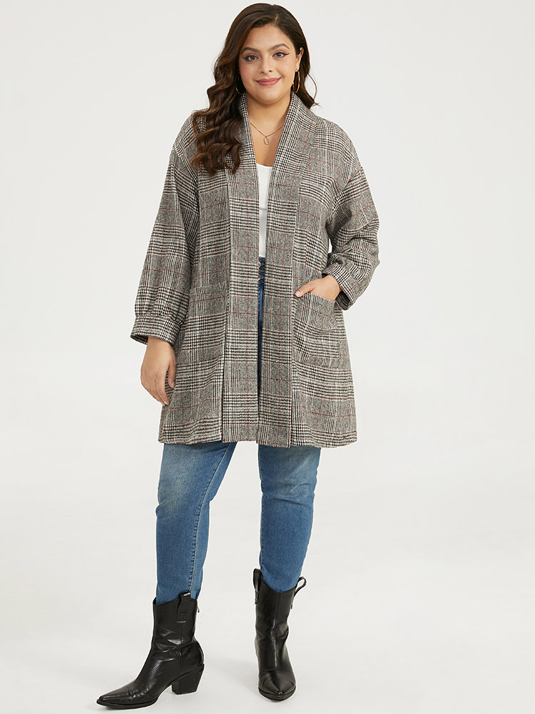 

Plus Size Plaid Lapel Collar Patched Pocket Coat Women Tan Casual Texture Ladies Dailywear Winter Coats BloomChic