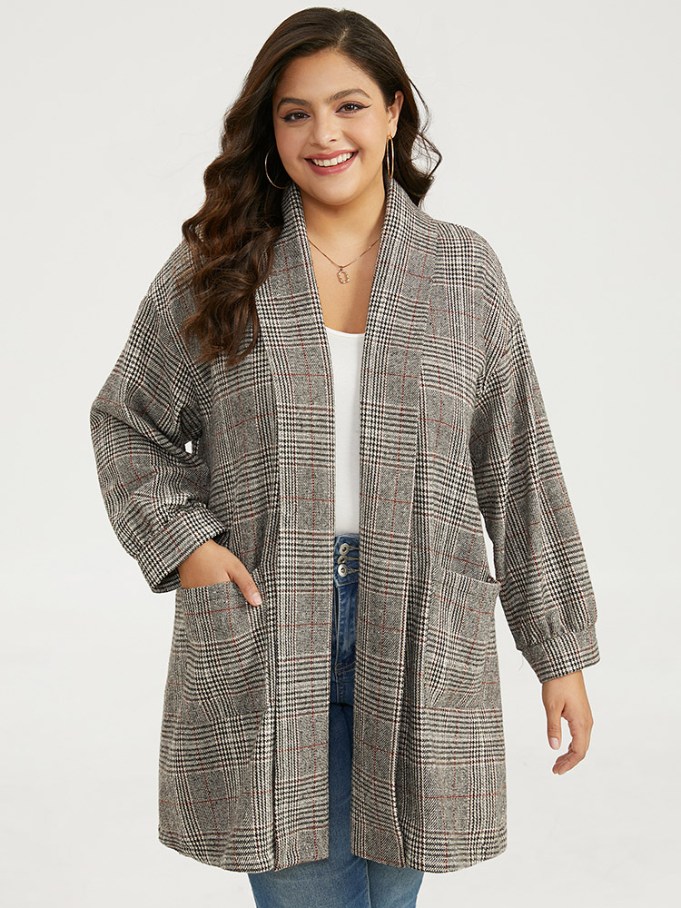 Plus Size Women Dailywear Plaid Texture Pocket Casual Coats BloomChic 