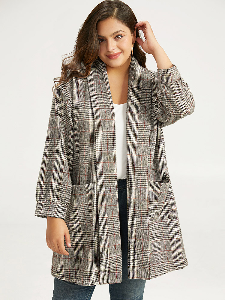 Plus Size Women Dailywear Plaid Texture Pocket Casual Coats BloomChic 