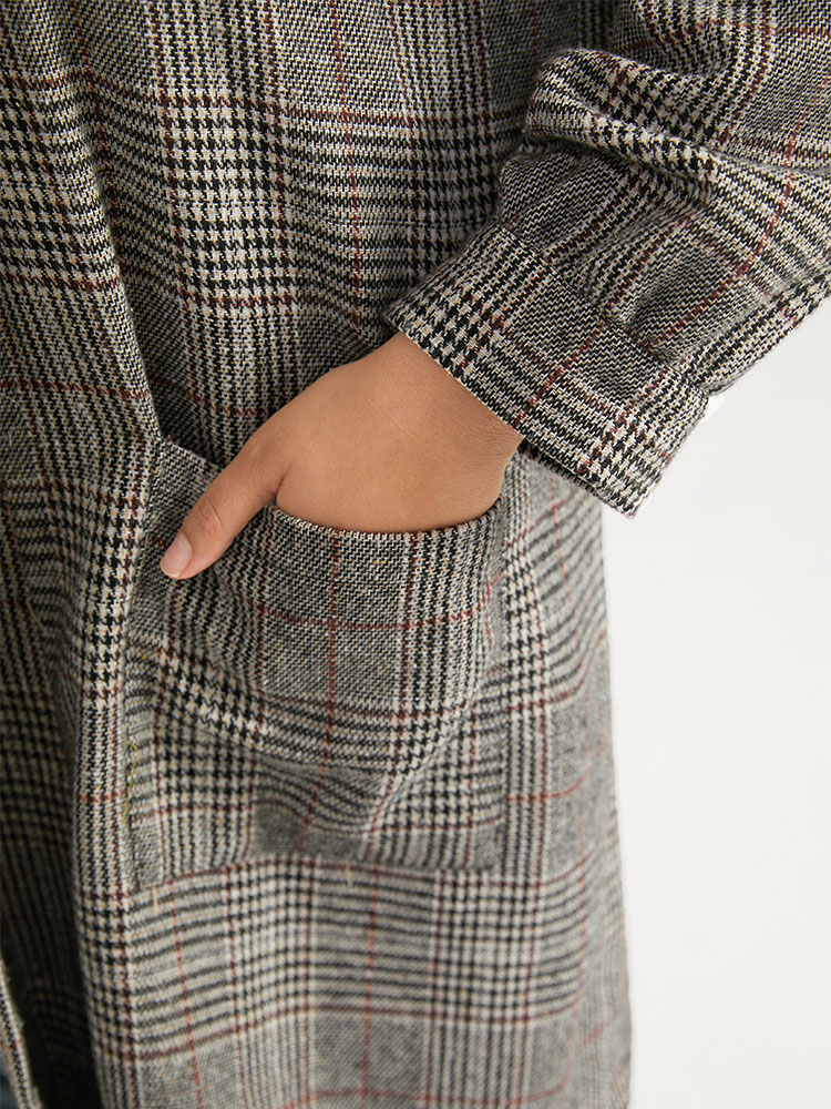 Plus Size Women Dailywear Plaid Texture Pocket Casual Coats BloomChic 
