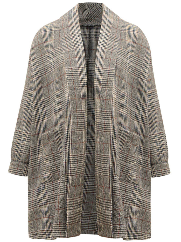 Plus Size Women Dailywear Plaid Texture Pocket Casual Coats BloomChic 
