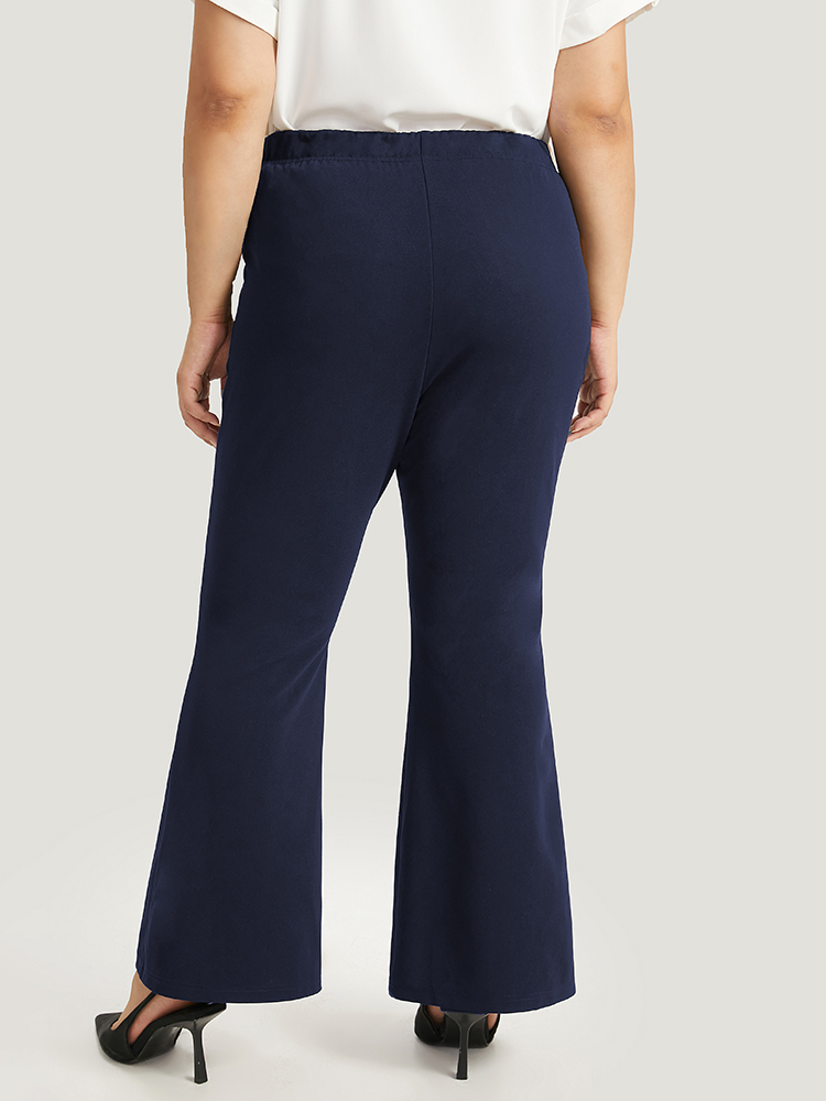 

Plus Size Solid Pocket Flare Leg Elastic Waist Pants Women Indigo At the Office Flare Leg High Rise Work Pants BloomChic