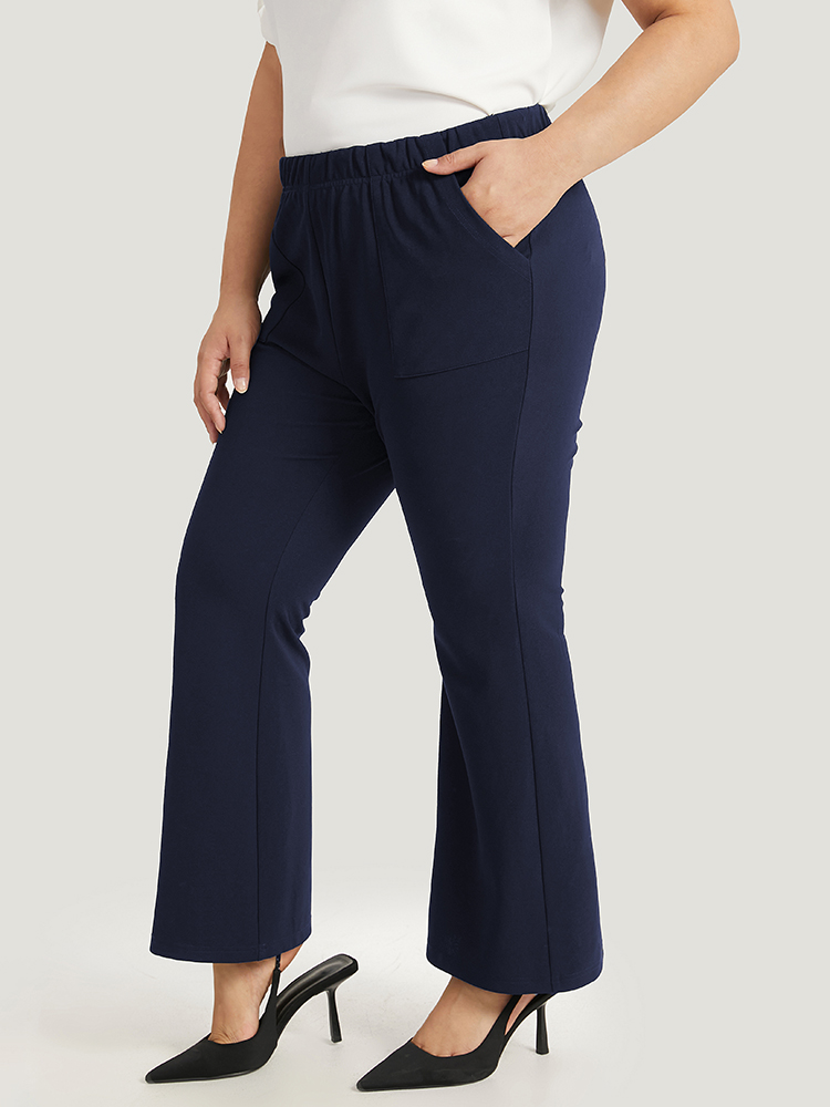 Plus Size Solid Pocket Flare Leg Elastic Waist Pants Women Indigo At the Office Flare Leg High Rise Work Pants BloomChic 30/6X 