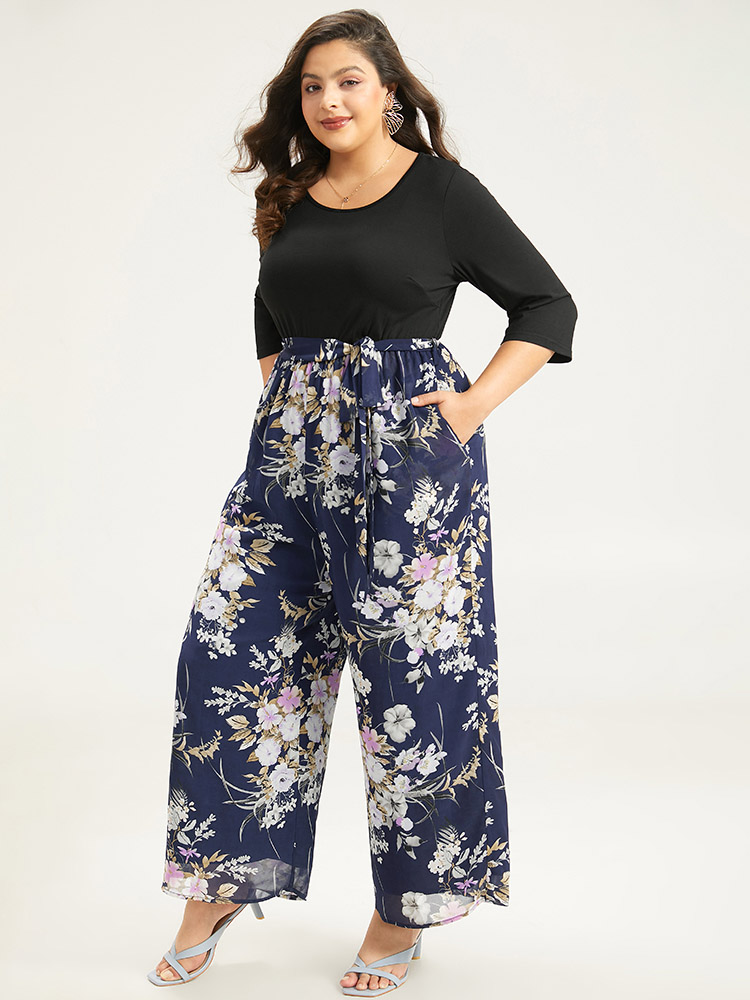 Plus Size Women Everyday Floral Belted Regular Pocket Belt Elegant Jumpsuits BloomChic 
