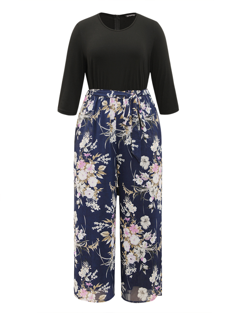 Plus Size Women Everyday Floral Belted Regular Pocket Belt Elegant Jumpsuits BloomChic 