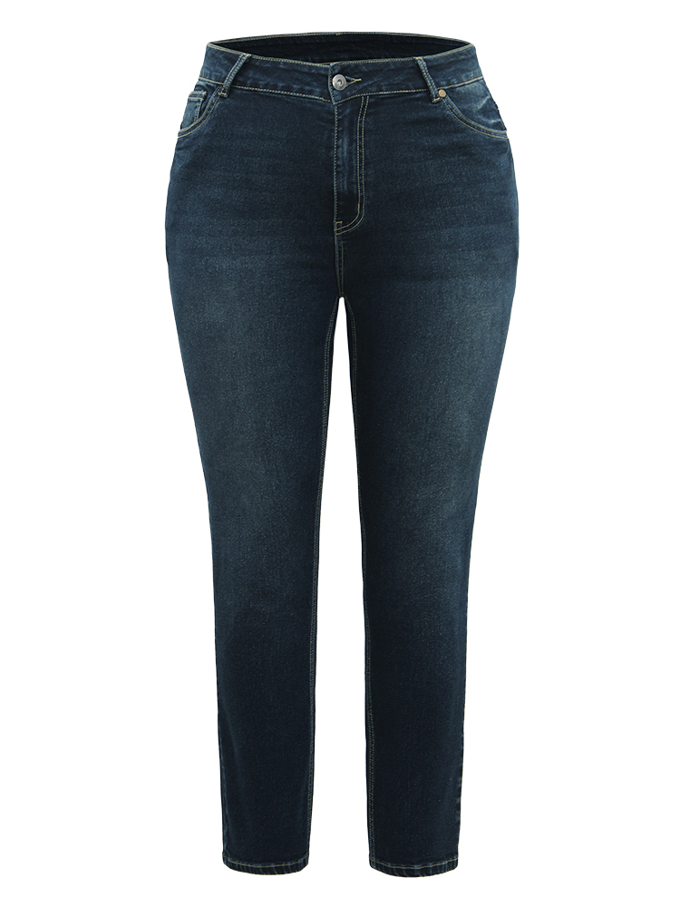 

Plus Size Dark Wash Straight Leg High Rise Jeans Women Indigo Casual Plain Plain High stretch Pocket Jeans BloomChic