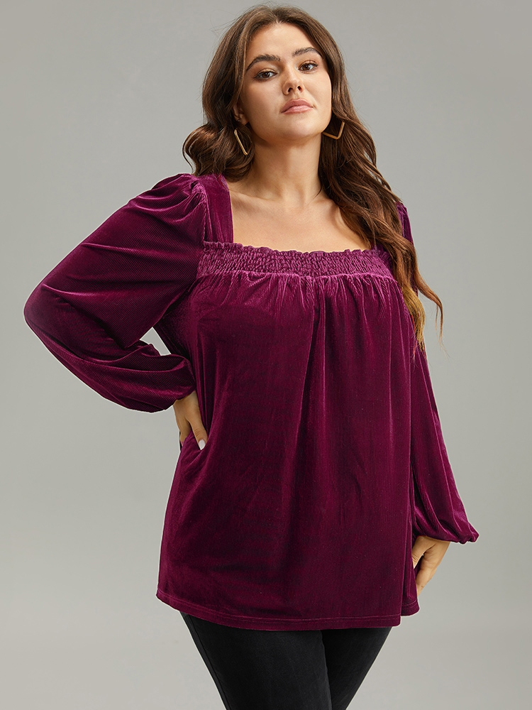 

Plain Shirred Square Neck T-shirt, Burgundy