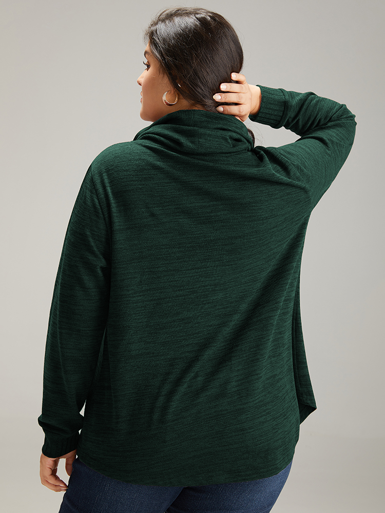 

Plus Size Plain Turtleneck Pocket Heather Sweatshirt Women DarkGreen Elegant Plain Turtleneck Dailywear Sweatshirts BloomChic