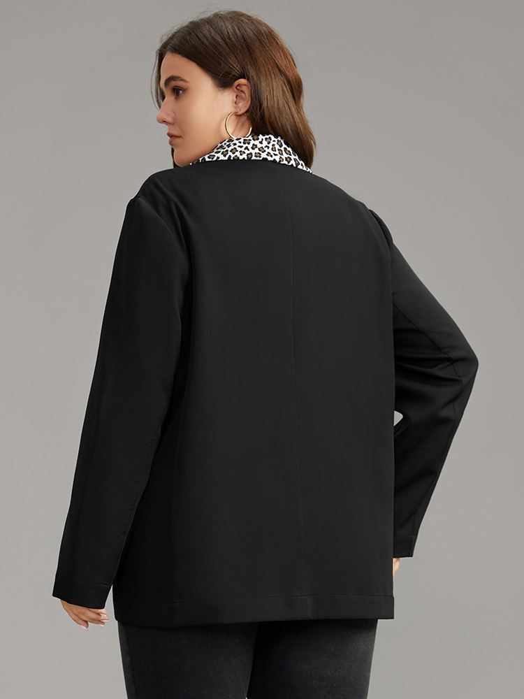 Plus Size Women Work Leopard Contrast Regular Sleeve Long Sleeve Suit Collar Pocket At the Office Blazers BloomChic 