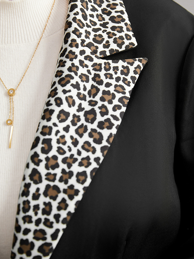 Plus Size Women Work Leopard Contrast Regular Sleeve Long Sleeve Suit Collar Pocket At the Office Blazers BloomChic 