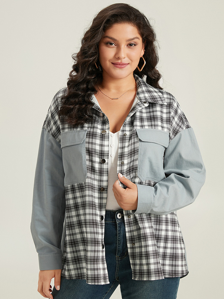 Plus Size Women Everyday Plaid Contrast Pocket Casual Coats BloomChic 