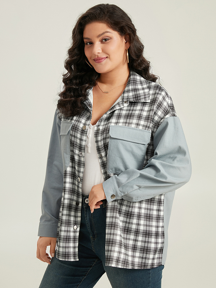 Plus Size Women Everyday Plaid Contrast Pocket Casual Coats BloomChic 