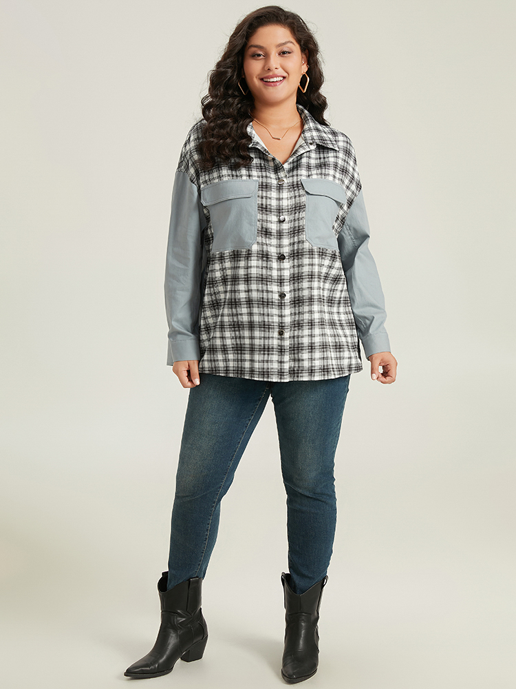 Plus Size Women Everyday Plaid Contrast Pocket Casual Coats BloomChic 