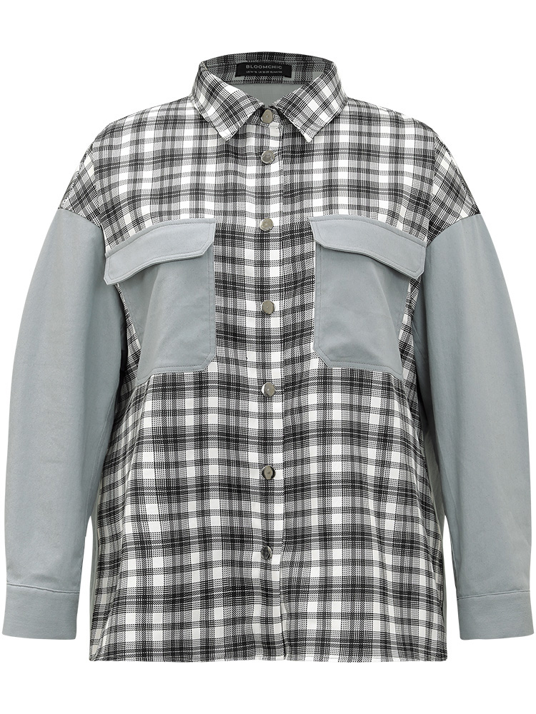Plus Size Women Everyday Plaid Contrast Pocket Casual Coats BloomChic 