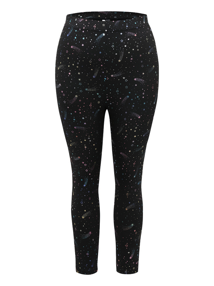 Plus Size Women Dailywear Moon and Star Printed High stretch Skinny High Rise Casual Leggings BloomChic 