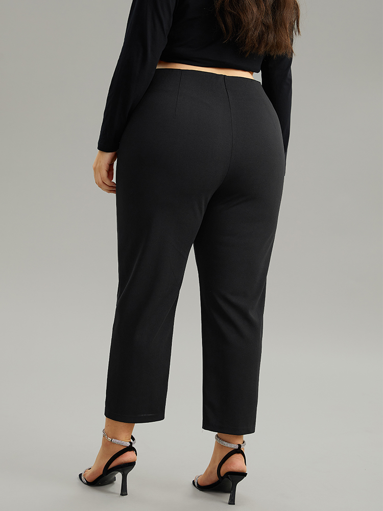 Plus Size Plain Pocket Bodycon Ankle Pants Women Black Work From Home Bodycon High Rise Work Pants BloomChic 28/5X 