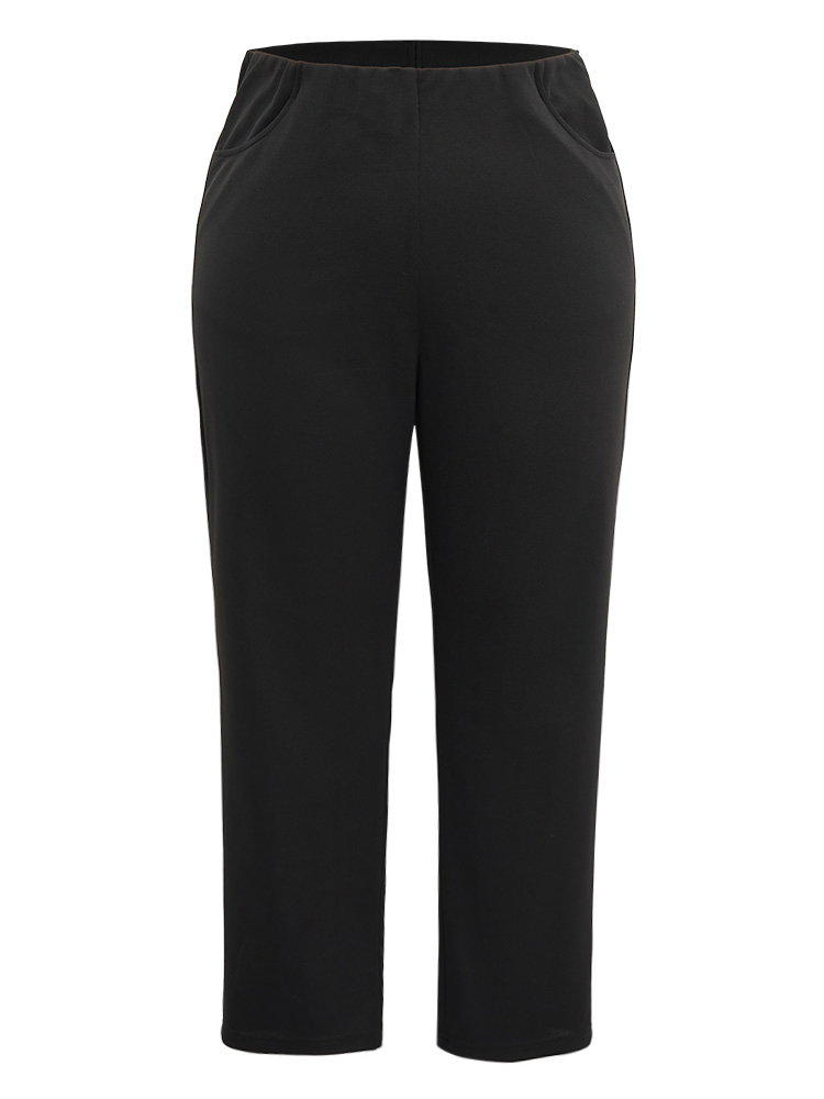 Plus Size Plain Pocket Bodycon Ankle Pants Women Black Work From Home Bodycon High Rise Work Pants BloomChic 28/5X 