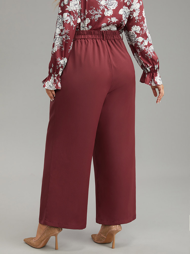 Plus Size Solid Pocket Button Up Elastic Waist Pants Women Scarlet Elegant Straight Leg High Rise Dailywear Pants BloomChic 14-16/1X 
