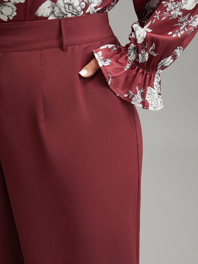 Plus Size Solid Pocket Button Up Elastic Waist Pants Women Scarlet Elegant Straight Leg High Rise Dailywear Pants BloomChic 14-16/1X 