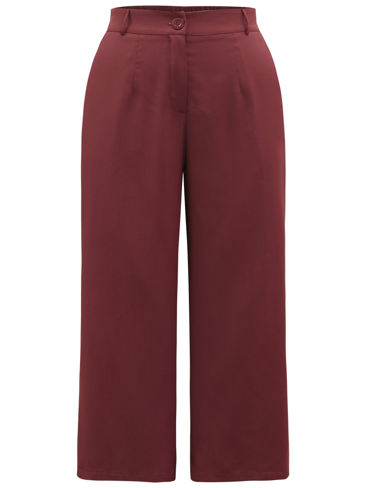Plus Size Solid Pocket Button Up Elastic Waist Pants Women Scarlet Elegant Straight Leg High Rise Dailywear Pants BloomChic 14-16/1X 