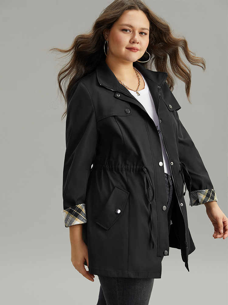 Plus Size Women Dailywear Plaid Contrast Pocket Casual Coats BloomChic 
