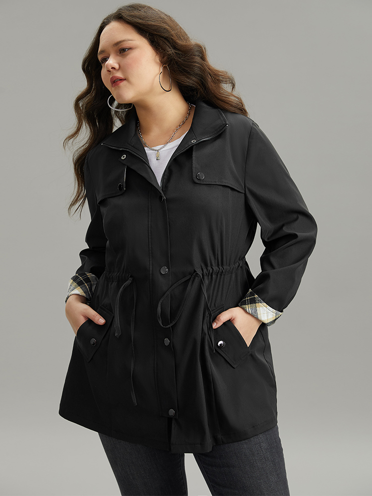 Plus Size Women Dailywear Plaid Contrast Pocket Casual Coats BloomChic 