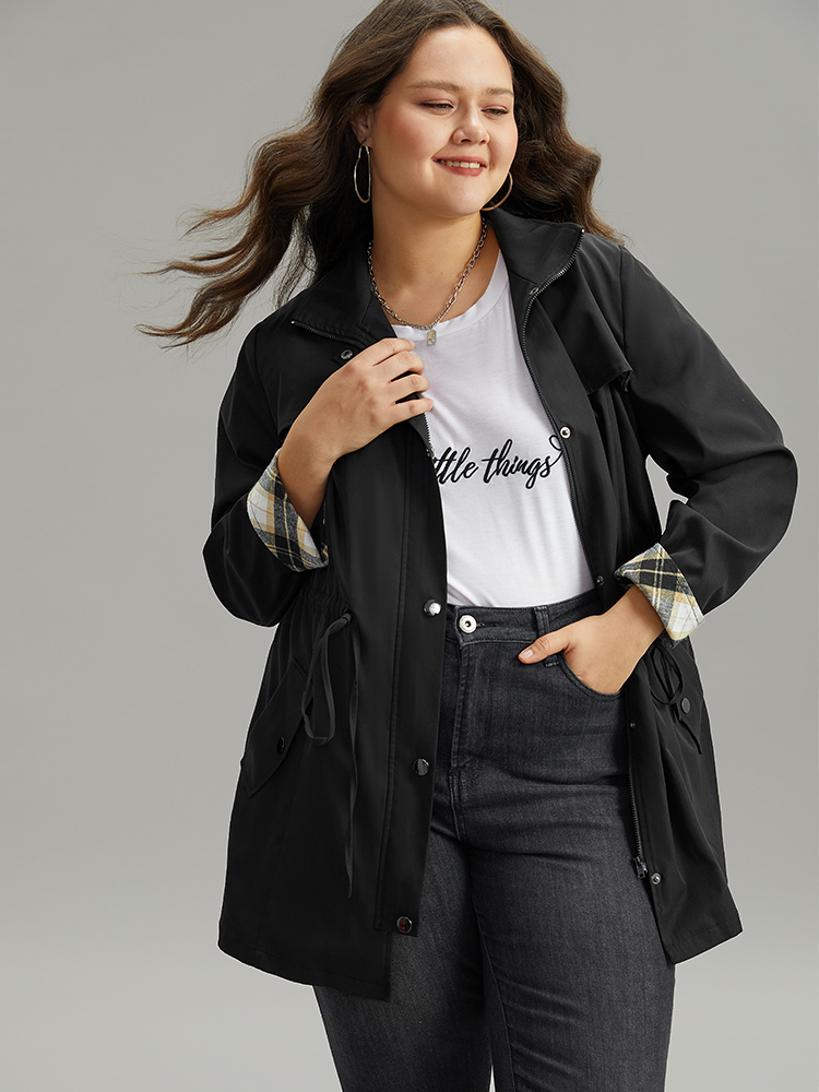 Plus Size Women Dailywear Plaid Contrast Pocket Casual Coats BloomChic 