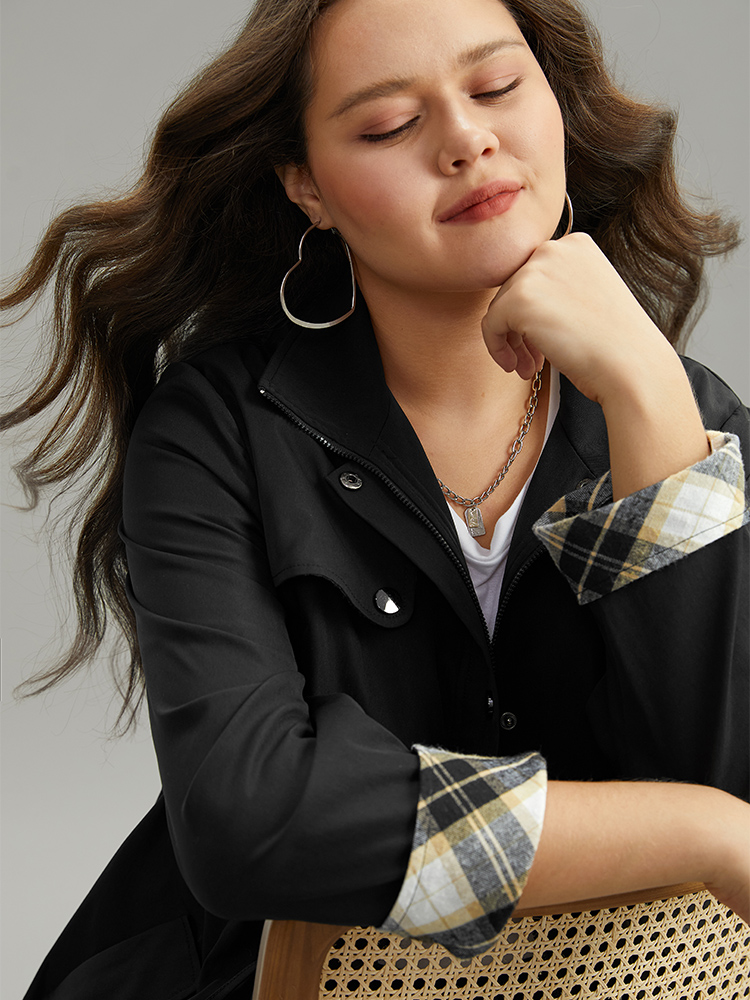 Plus Size Women Dailywear Plaid Contrast Pocket Casual Coats BloomChic 