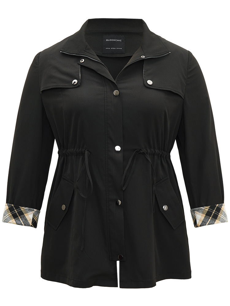 Plus Size Women Dailywear Plaid Contrast Pocket Casual Coats BloomChic 