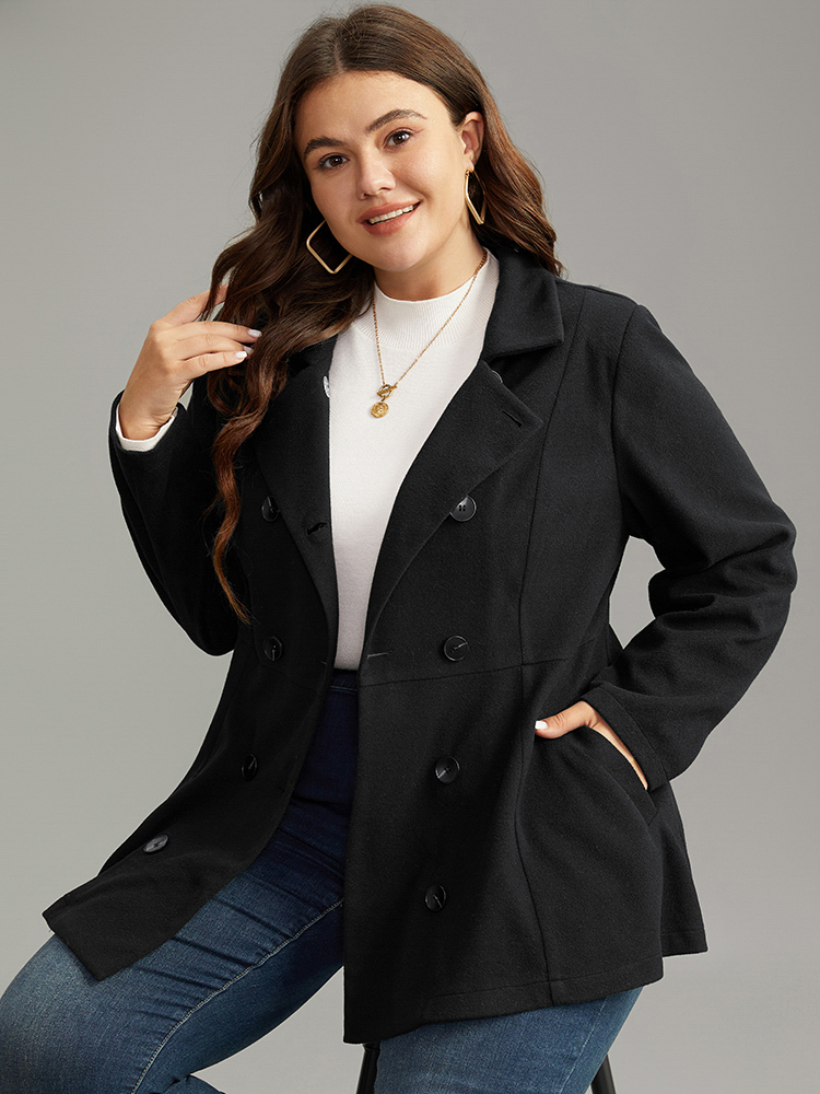 

Plus Size Lapel Collar Double Breasted Blazer Black Women Dailywear Plain Plain Sleeve Long Sleeve Lapel Collar  Pocket Casual Blazers BloomChic