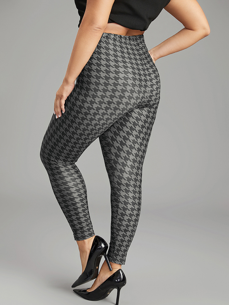 

Plus Size Houndstooth Print High Rise Skinny Leggings Women DimGray Casual High stretch Skinny High Rise Dailywear Leggings BloomChic