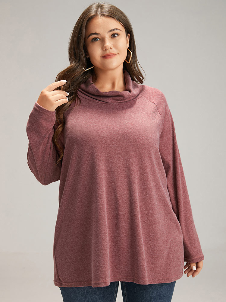 

Plus Size Solid Heather Mock Neck Sweatshirt Women Russet Elegant Plain Mock Neck Dailywear Sweatshirts BloomChic