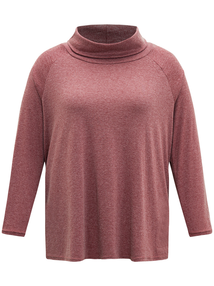 

Plus Size Solid Heather Mock Neck Sweatshirt Women Russet Elegant Plain Mock Neck Dailywear Sweatshirts BloomChic