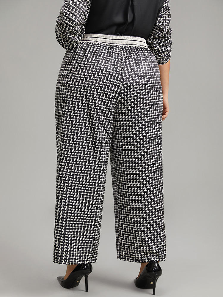 Plus Size Women Dailywear Houndstooth Elastic Waist High Rise Pocket Office Pants BloomChic 