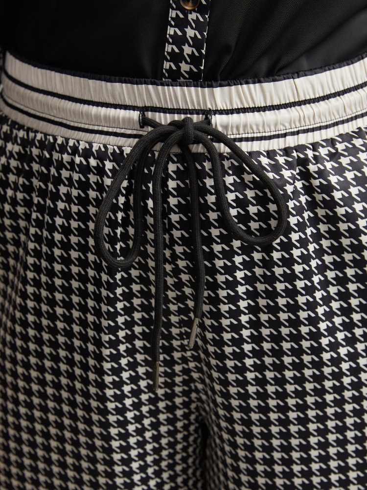 Plus Size Women Dailywear Houndstooth Elastic Waist High Rise Pocket Office Pants BloomChic 