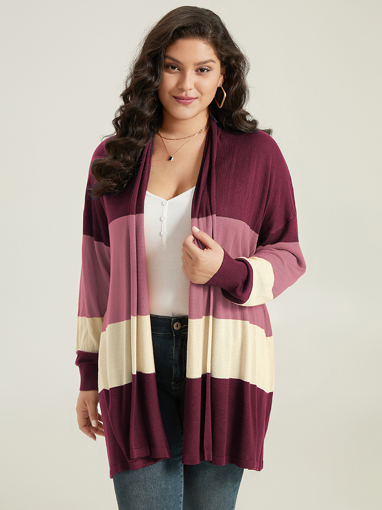 

Plus Size Supersoft Essentials Colorblock Contrast Cardigan Burgundy Women Casual Loose Long Sleeve Dailywear Cardigans BloomChic