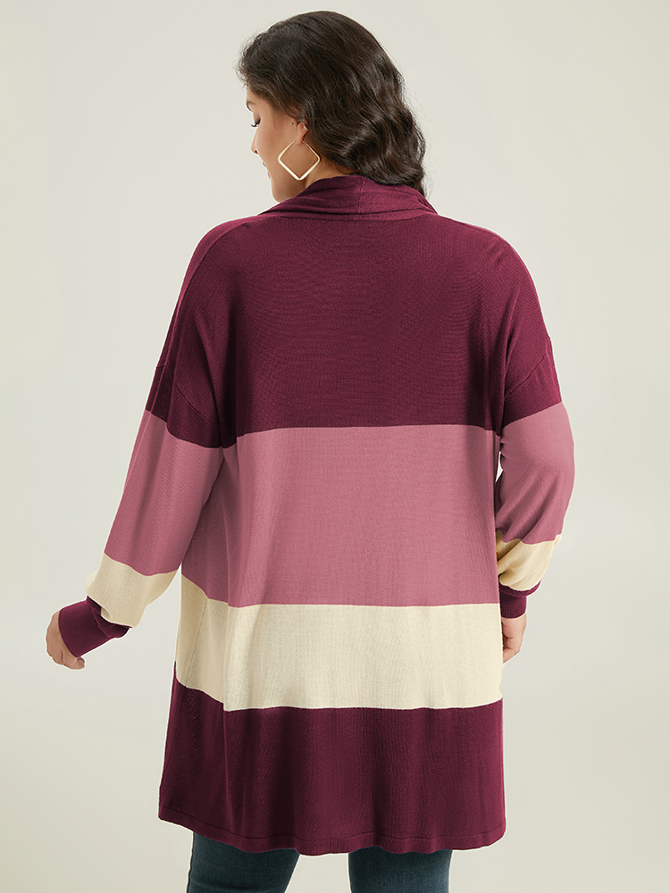 Plus Size Supersoft Essentials Colorblock Contrast Cardigan Burgundy Women Casual Loose Long Sleeve Dailywear Cardigans BloomChic 22-24/3X 
