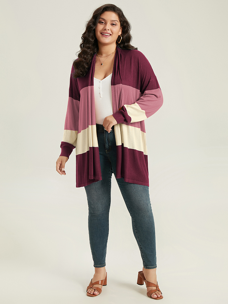 

Plus Size Supersoft Essentials Colorblock Contrast Cardigan Burgundy Women Casual Loose Long Sleeve Dailywear Cardigans BloomChic