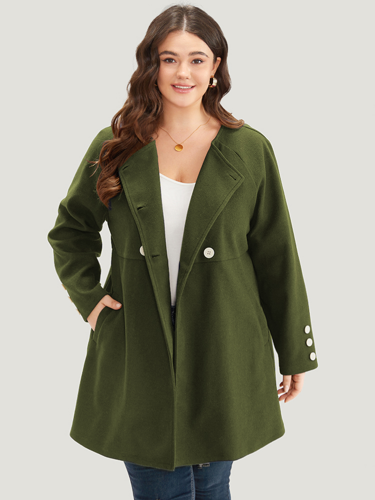 

Plus Size Solid Button Detail pocket Coat Women ArmyGreen Casual Plain Ladies Everyday Winter Coats BloomChic