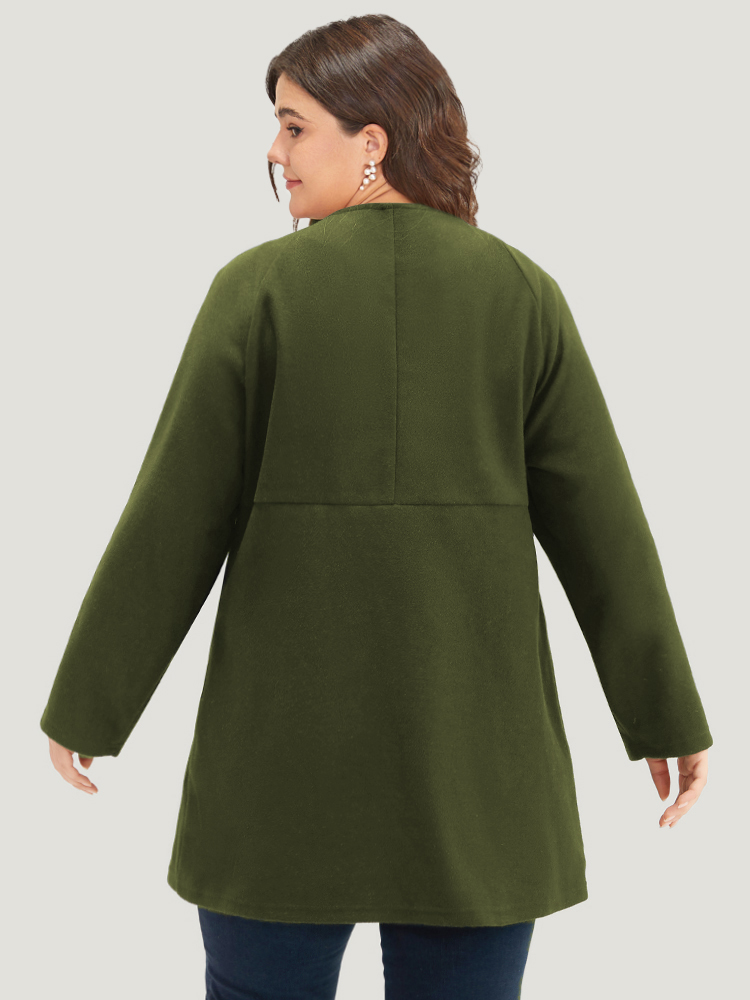 

Plus Size Solid Button Detail pocket Coat Women ArmyGreen Casual Plain Ladies Everyday Winter Coats BloomChic