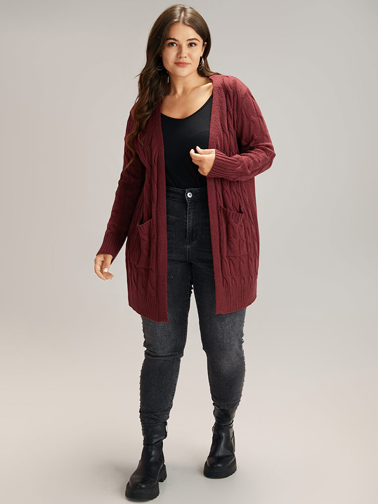 

Plus Size Cable Knit Open Front Pocket Cardigan Scarlet Women Casual Loose Long Sleeve Everyday Cardigans BloomChic