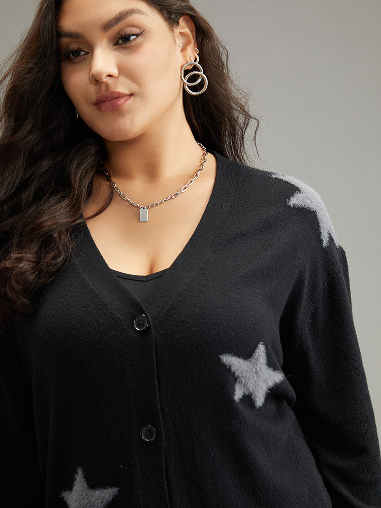 Plus Size Supersoft Essentials Star Button Through Cardigan Black Women Casual Loose Long Sleeve Dailywear Cardigans BloomChic 14-16/1X 
