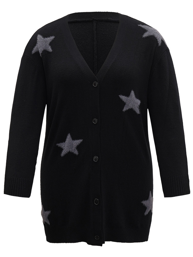 Plus Size Supersoft Essentials Star Button Through Cardigan Black Women Casual Loose Long Sleeve Dailywear Cardigans BloomChic 14-16/1X 