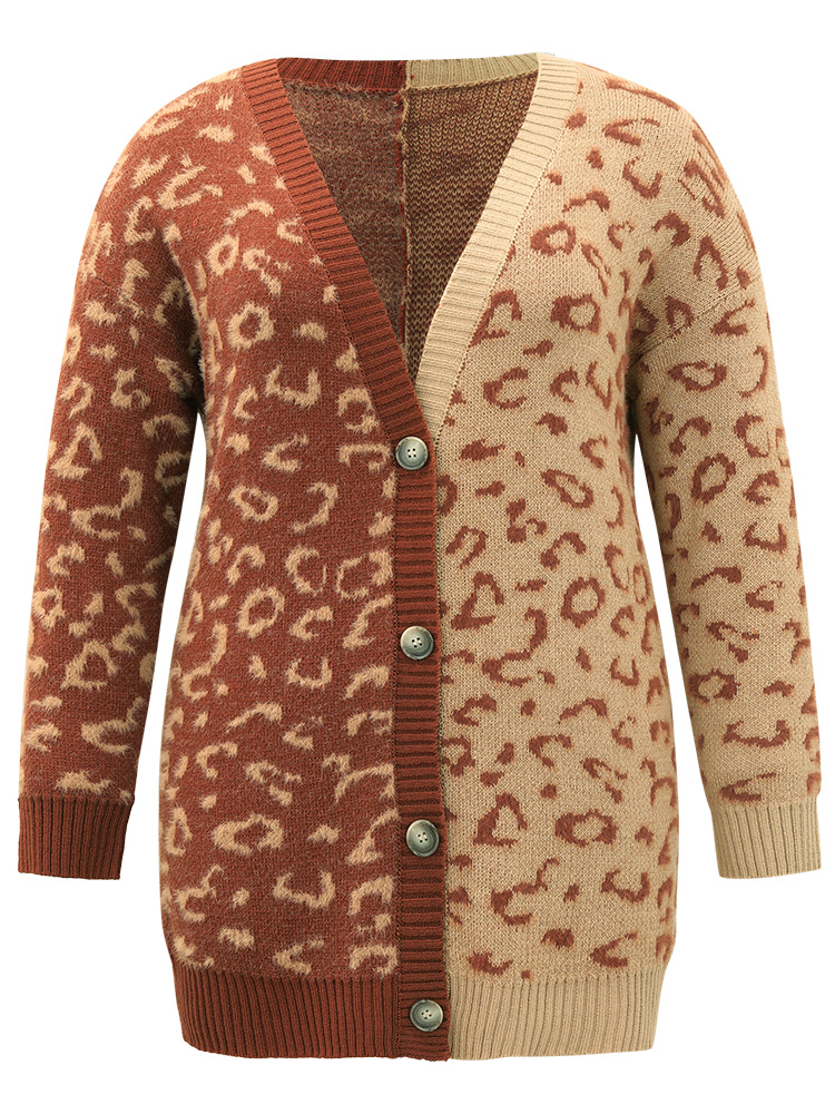 Plus Size Cardigans | Leopard Print Contrast Button Through Cardigan | BloomChic 