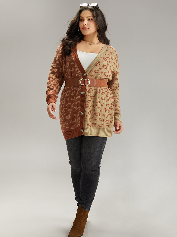 Plus Size Cardigans | Leopard Print Contrast Button Through Cardigan | BloomChic 