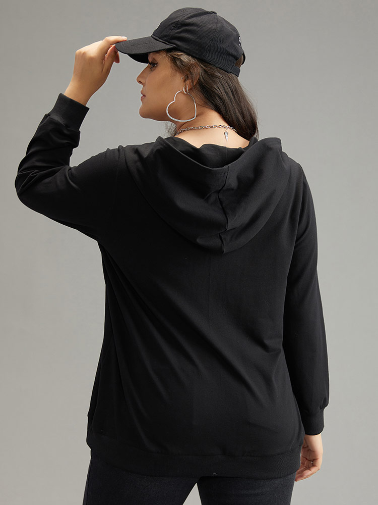 Plus Size Women Dailywear Plain Elastic cuffs Regular Regular Sleeve Long Sleeve Hooded Pocket Casual Sweatshirts BloomChic 